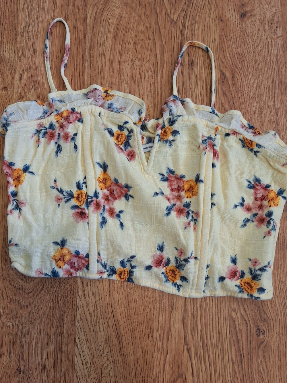 American Eagle Outfitters Yellow Floral Spaghetti-Strap Crop Top